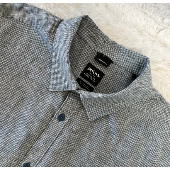 Prana Button Up Short Sleeve Shirt Mens Large Lindores Hemp Dark Iron Gray - Picture 1 of 8